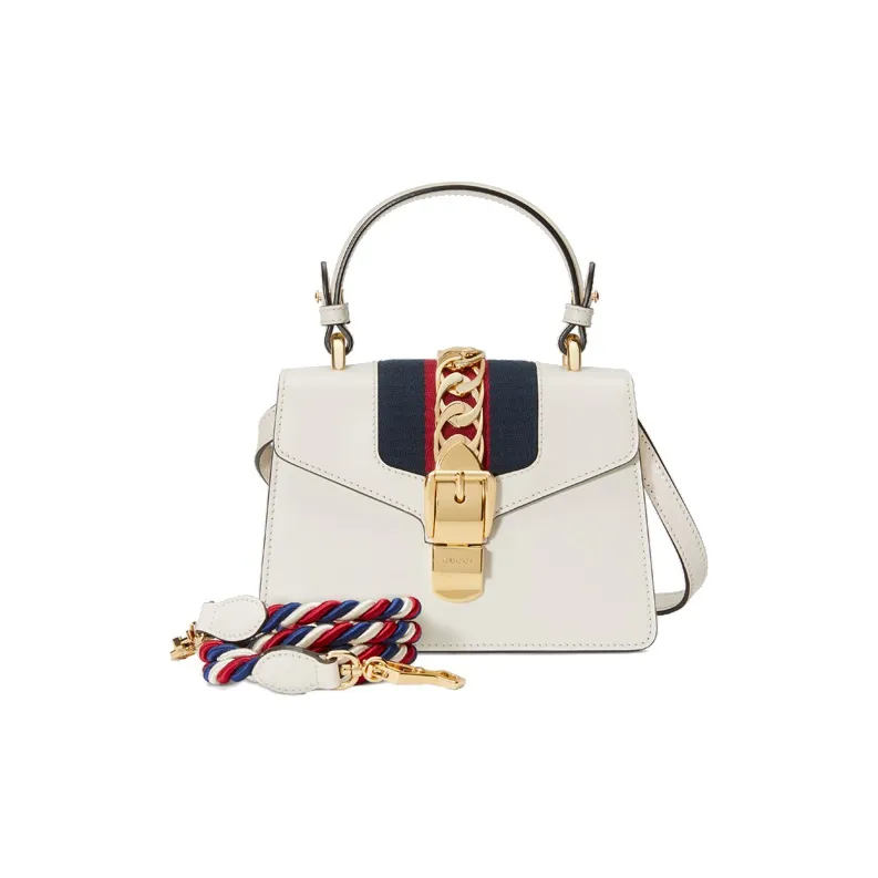 GUCCI Sylvie Leather Handbag Shoulder Bag Crossbody Bag Mini Women's White-0