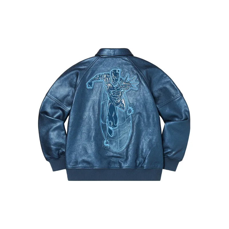 Supreme Silver Surfer Leather Varsity Jacket-1