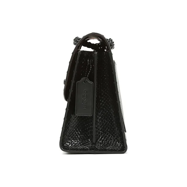 COACH Leather Chain Bag Crossbody Bags Handbags Shoulder Bags Women's Black & Monogram Charcoal Gray-4