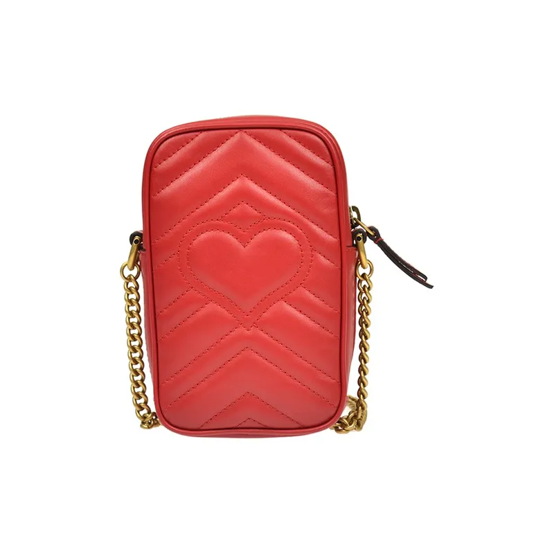 GUCCI GG Marmont Cow Leather Cell Phone Pouch Shoulder Bag Crossbody Bag Mini Women's Red-3