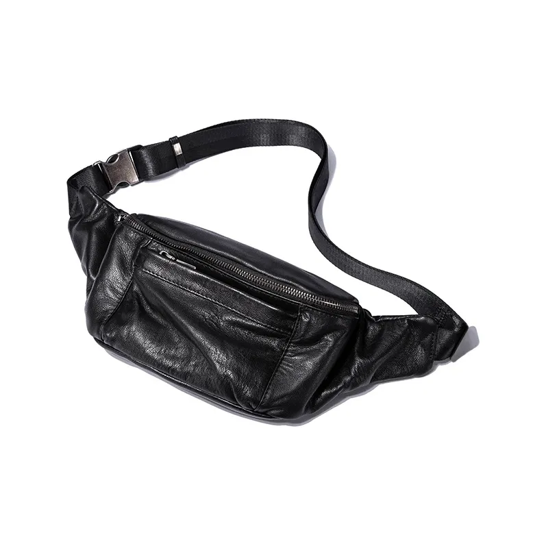 Ace Paul Genuine Leather Top Grain Cow Leather Crossbody Bags Fanny Pack Sling Bags Medium Size Unisex Black-4