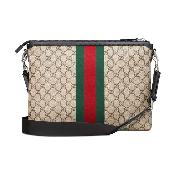 GUCCI Canvas With Leather Messenger Bag, Shoulder Bag, Crossbody Bag Medium Size Men's Ebony/Black-3