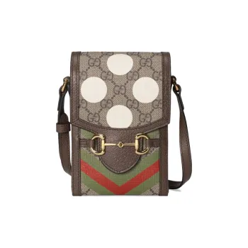 GUCCI Horsebit 1955 Canvas With Leather Cell Phone Pouch Shoulder Bag Crossbody Bag Mini Unisex Ebony/Brown
