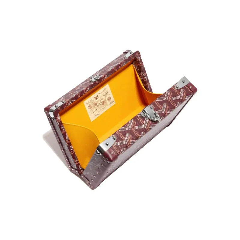 GOYARD Minaudière Trunk Canvas With Leather Clutches Crossbody Bags Women's Burgundy Red-2