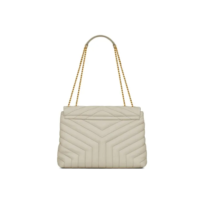 SAINT LAURENT LOULOU Quilted Leather Chain Bag, Shoulder Bag, Crossbody Bag Women's White-3
