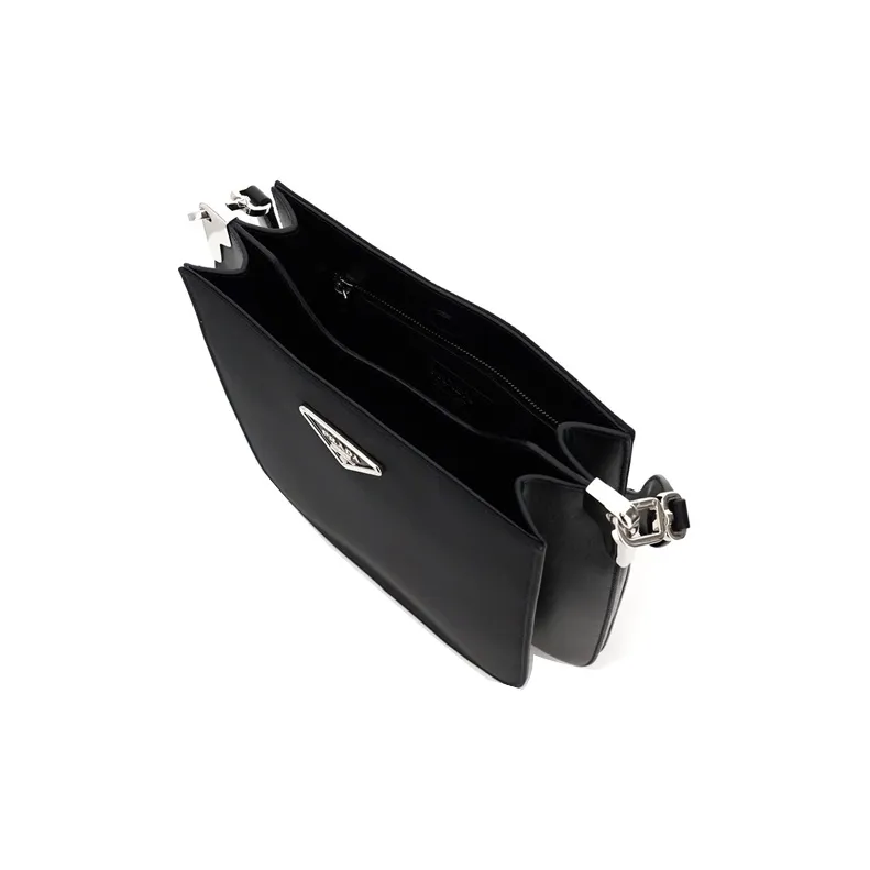 PRADA Leather Hobo Bag Shoulder Bag Unisex Black-2