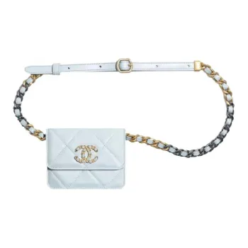 CHANEL 19Bag Diamond Pattern Fanny Pack Women's Light Blue