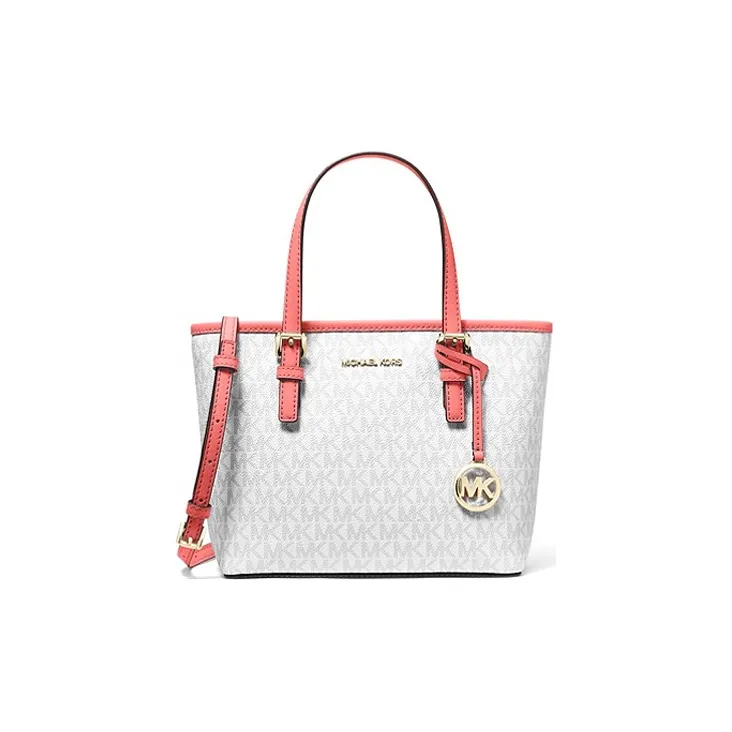 MICHAEL KORS Jet Set Travel Canvas Crossbody One Shoulder Handbags Mini Women's White Red Edges-0