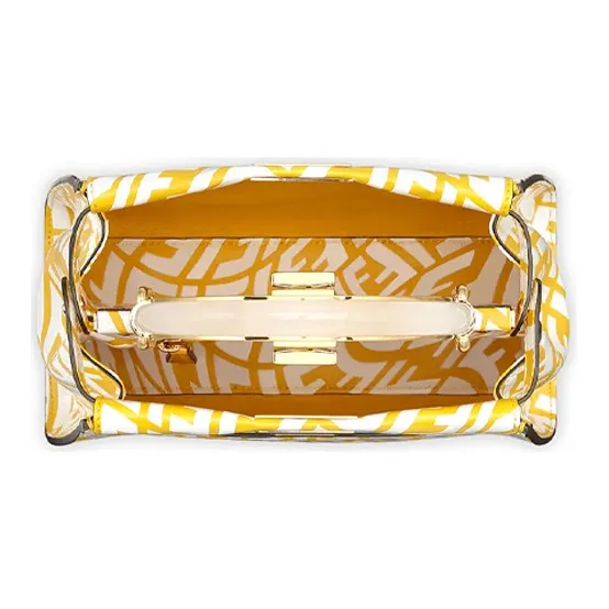 FENDI Peekaboo Calfskin Handbag, Shoulder Bag, Crossbody Bag Mini Women's Yellow-3