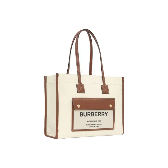 Burberry Freya Cotton With Calfskin Tote Bag, Shopping Bag, Handbag, Shoulder Bag Women's-2