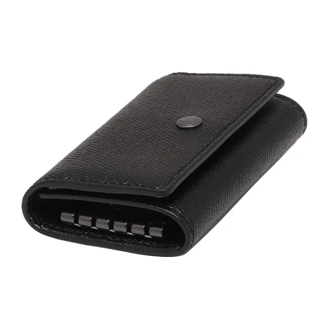 COACH Key Case Leather Key Pouch Men's Black-1