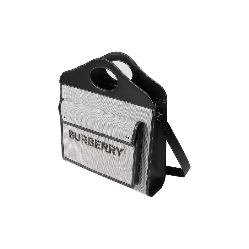 Burberry Pocket Bag Canvas With Leather Pocket Bag Handbag Women's Black/White-1