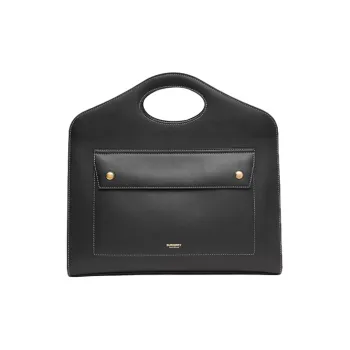 Burberry Pocket Bag Stitched Leather Tote Bag Shopping Bag Shoulder Bag Crossbody Bag Handbag Medium Size Women's Black