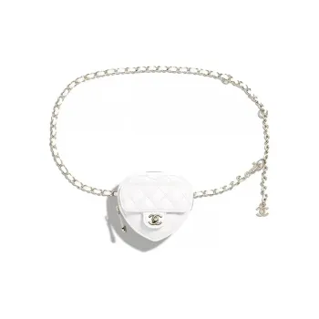 CHANEL Cow Leather Heart Bag Fanny Pack Mini Women's White