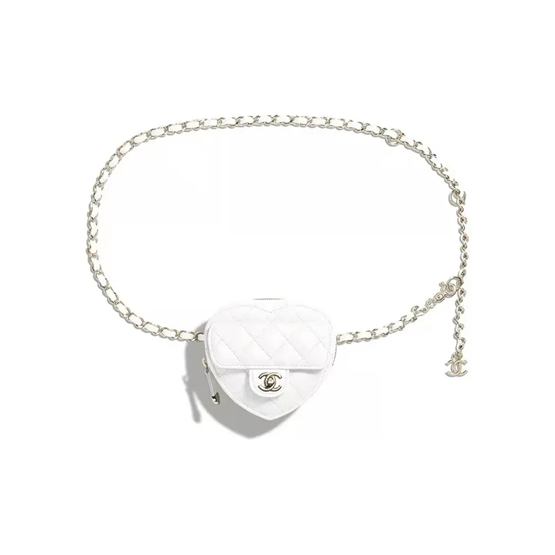 CHANEL Cow Leather Heart Bag Fanny Pack Mini Women's White-0