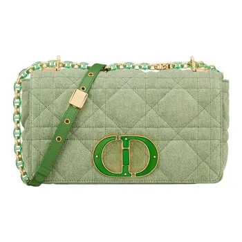 DIOR Caro Denim Handbag Crossbody Bag Shoulder Bag Women's Bright Green