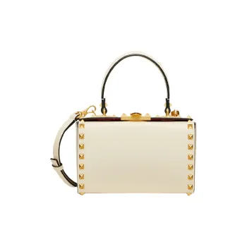 Valentino ROCKSTUD ALCOVE Grained Calfskin Box Bag Handbag Shoulder Bag Crossbody Bag Regular Women's Ivory White