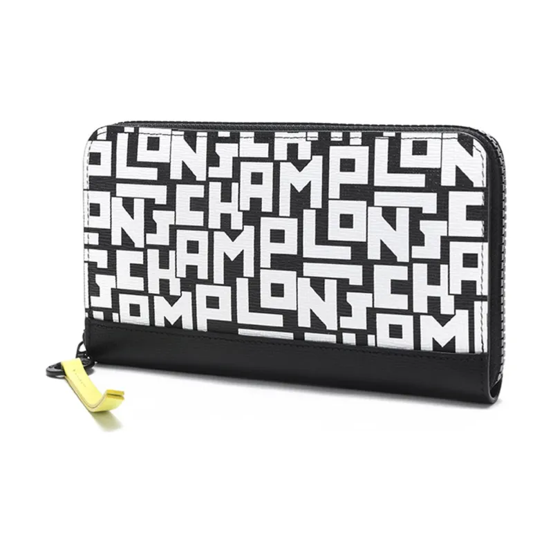 LONGCHAMP Cow Leather Wallet Unisex Black White-1