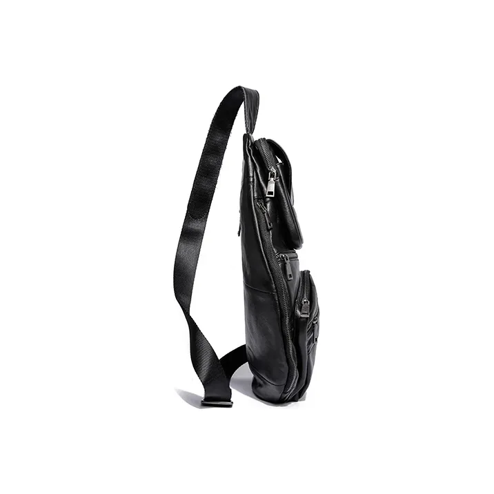 Ace Paul Top Grain Cow Leather Sling Bag Men's Black-2