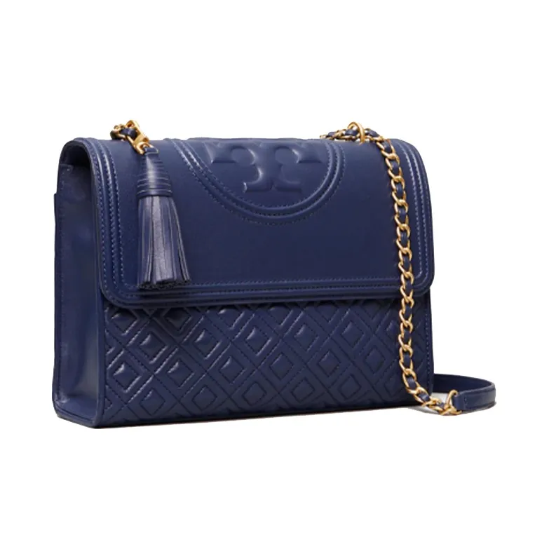 TORY BURCH Fleming Sheepskin Flap Shoulder Bag Crossbody Bag Medium Size Women's Marine Blue-1