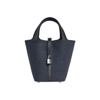 HERMES Picotin Lock Velvet With Swift Calfskin Bucket Bags Handbags Women's Midnight Blue & Black