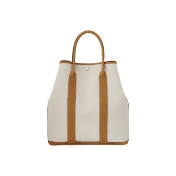 HERMES Garden Party Canvas With Negonda Cow Leather Garden Bag Canvas Bag Handbag Regular Unisex Concrete Gray/Brown