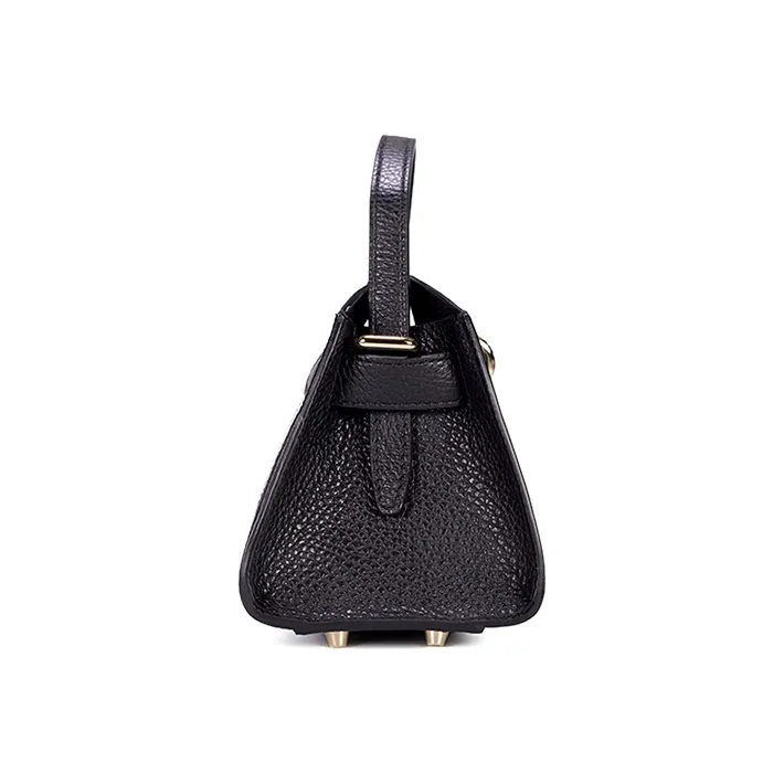 Furla Margherita Collection Pebble Texture Cow Leather Shoulder Bag, Crossbody Bag, Handbag Mini Women's Black-3
