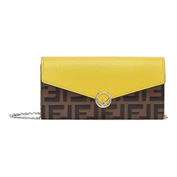 FENDI F Is Fendi Calfskin Chain Wallet, Crossbody Bag, Shoulder Bag Women's Brown/Yellow