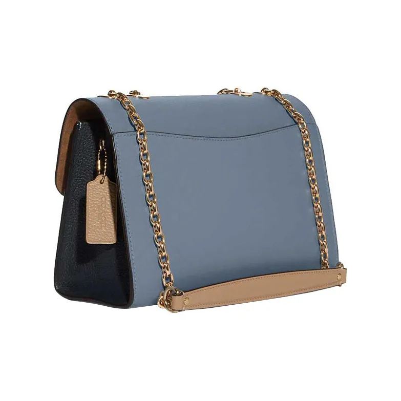 COACH Pebbled Leather Crossbody One Shoulder Handbag Medium Size Women's Blue-1