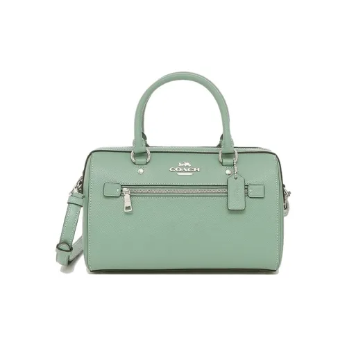 COACH Rowan Leather Boston Bag, One Shoulder, Crossbody, Handbag Crossbody Bag Medium Size Women's Pea Green
