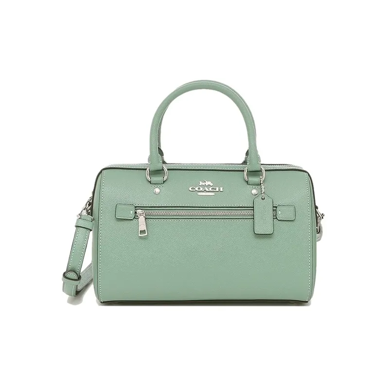 COACH Rowan Leather Boston Bag, One Shoulder, Crossbody, Handbag Crossbody Bag Medium Size Women's Pea Green-0
