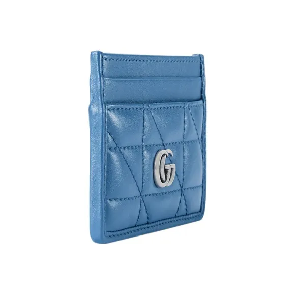 GUCCI Marmont Quilted Leather Card Holder Card Holder Women's Blue-1