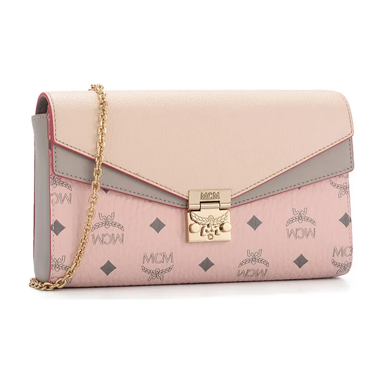 MCM Millie Visetos Leather Shoulder Bag, Crossbody Bag Women's Pink & White-1