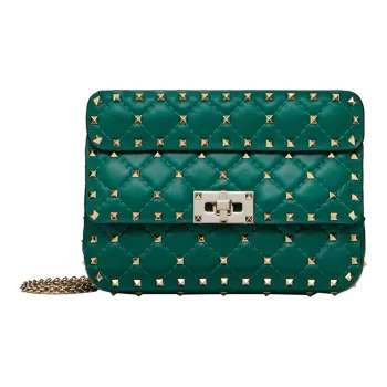 Valentino ROCKSTUD SPIKE Soft Sheep Leather Handbag Shoulder Bag Crossbody Bag Small Size Women's Green