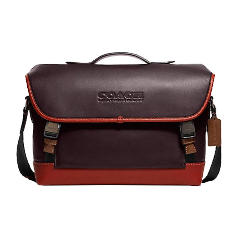 COACH League Cow Leather Cycling Bags Shoulder Bag Crossbody Bag Large Size Men's Red Brown-0