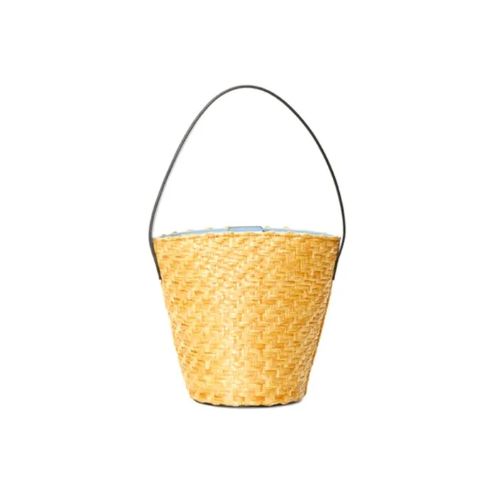 GUCCI Straw Woven Material With Leather Bucket Bag Handbag Kids' Bag Kids' Yellow/Multicolor-3