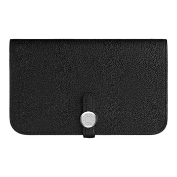 HERMES Dogon Duo Calfskin Wallet Women's Black