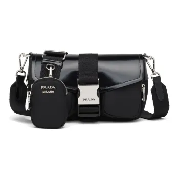 PRADA Nylon Leather Crossbody Bag Shoulder Bag Women's Black