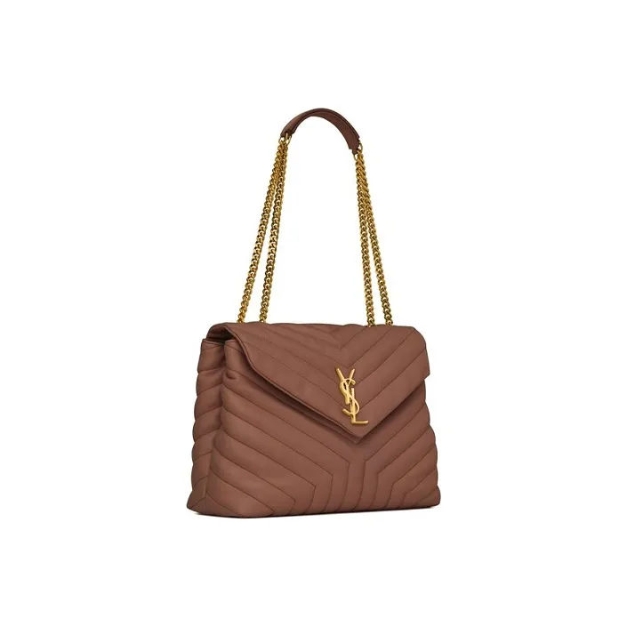 SAINT LAURENT LOULOU Quilting Leather Chain Bag Shoulder Bag Crossbody Bag Handbag Medium Size Women's Brown Red-1