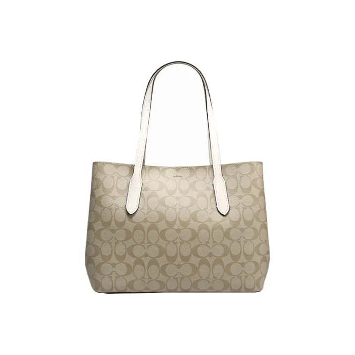 COACH Avenue Canvas With Leather Tote Bag, Shopping Bag, Handbag, Shoulder Bag, Crossbody Bag Women's Khaki Monogram-3