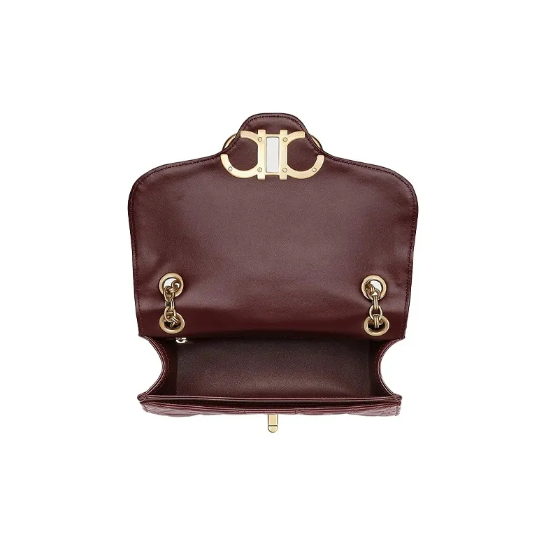 FERRAGAMO Cow Leather Shoulder Bag Crossbody Bag Large Size Women's Burgundy-3