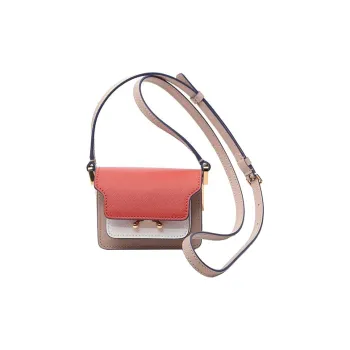 MARNI Calfskin Crossbody Bag, Shoulder Bag Mini Women's Orange & White & Coffee