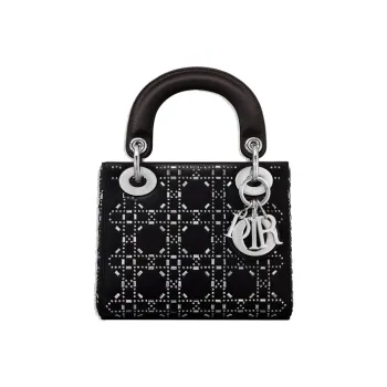 DIOR Lady Dior Satin Dior Bag Shoulder Bag Crossbody Bag Handbag Mini Women's Black