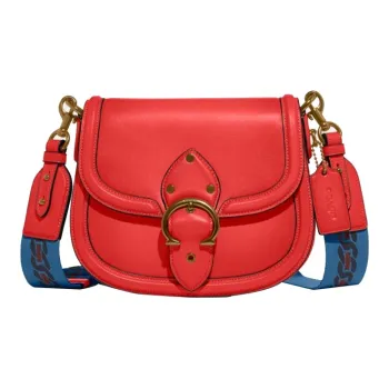 COACH Beat Leather Saddle Bag, Shoulder Bag, Crossbody Bag Small Size Women's Red