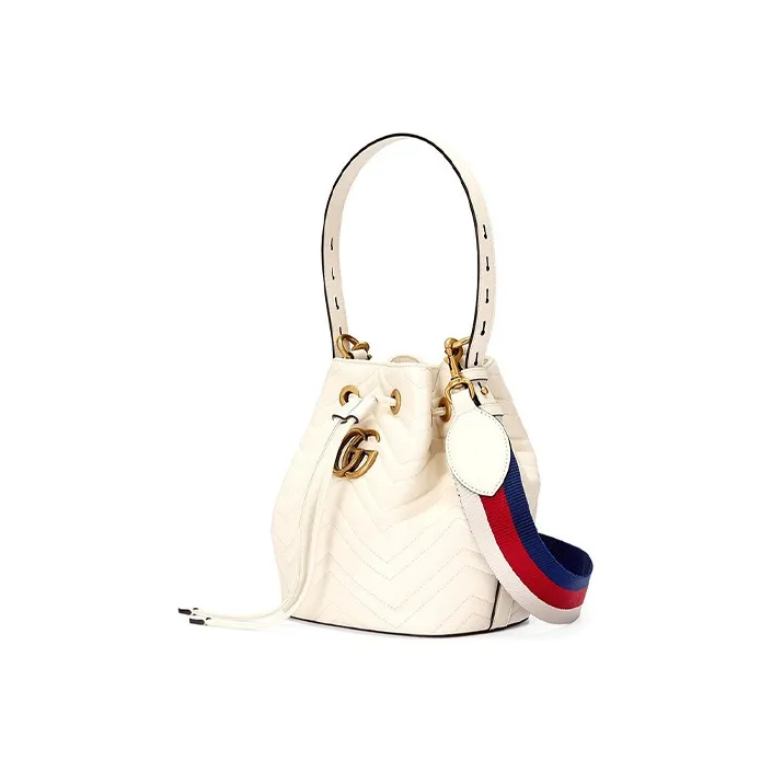 GUCCI Marmont Quilting Leather Bucket Bag Handbag Crossbody Bag Shoulder Bag Small Size Women's White-1