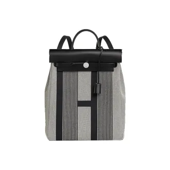 HERMES Herbag Zip Canvas With Leather Backpack Unisex Black/Beige/Light Beige