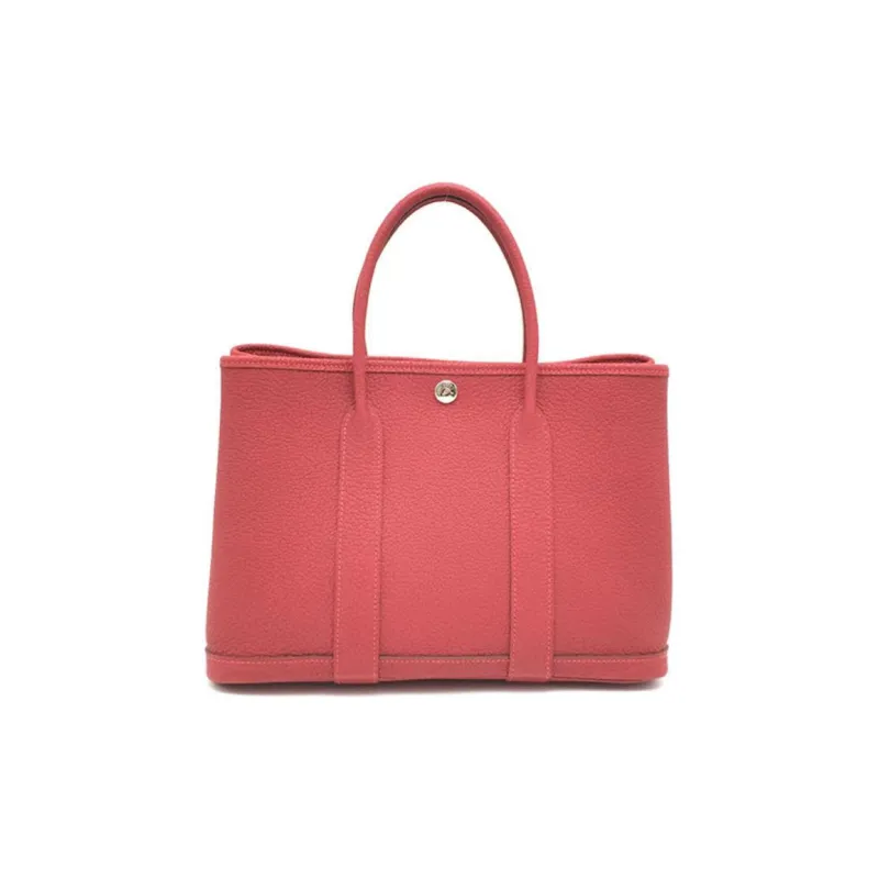 HERMES Garden Party Canvas With Leather Handbag 30 Women's 5X Rouge Piment Pepper Red-0