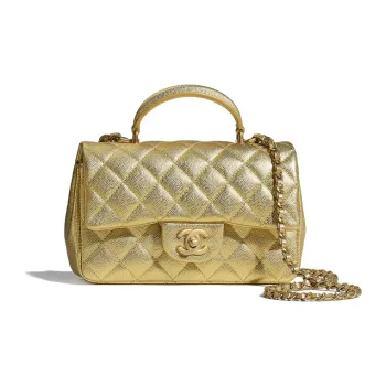 CHANEL Classic Flap CF Metallic Grain Calfskin & Metal Portable Crossbody Bag, Shoulder Bag Women's Gold