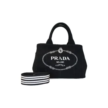 PRADA Canvas Print Canvas Bag Shoulder Bags Women's Black