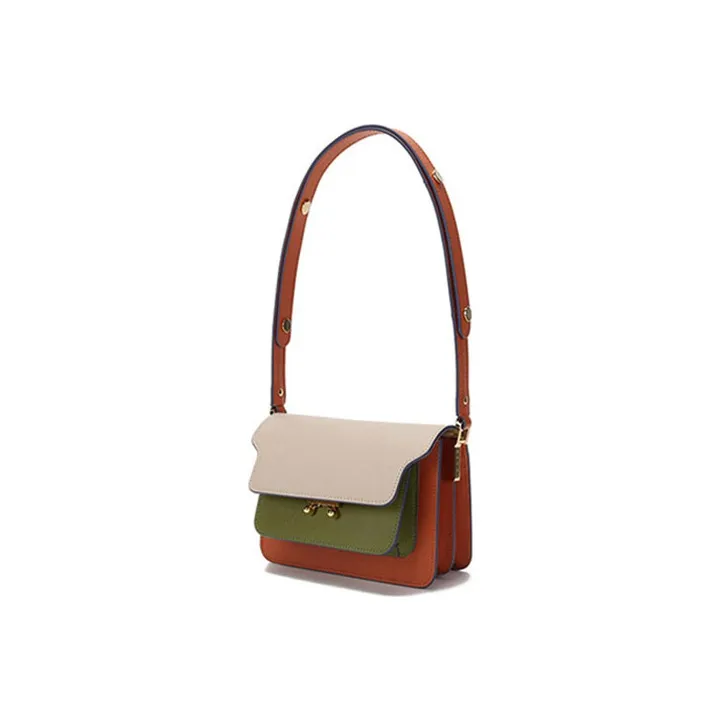 MARNI Cow Leather Portable Crossbody Bag, Shoulder Bag Women's Light Coffee Green Multicolor-1